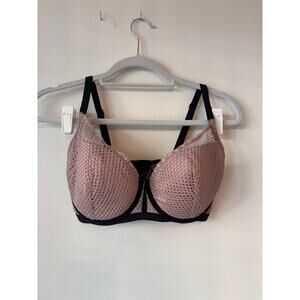 Victoria's Secret 34DDD Blush Pink Black Plunge Fishnet Lace Push Up Bra